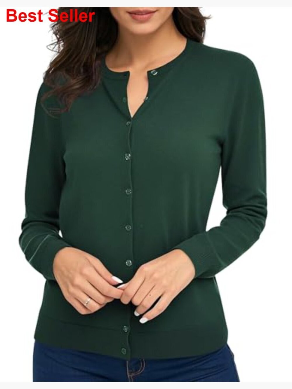 Long Sleeve Crew Neck Button Down Knit Cardigan Sweater - Picture 2 of 6